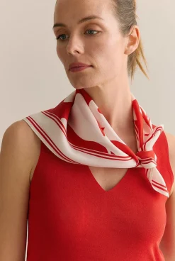 Hats, Scarves & Gloves>Trenery Silk Twill Palm Neckerchief MultiDeepRed