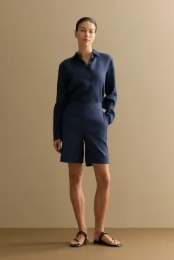 Shorts>Trenery Stretch Linen Blend Longline Short NightSky