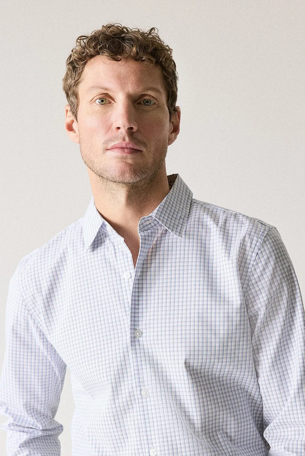 Shirts>Trenery Tailored Fit Check Shirt White