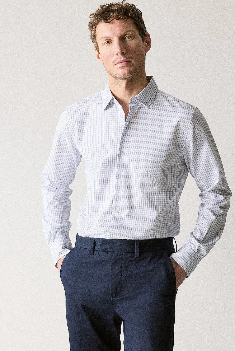 Shirts>Trenery Tailored Fit Check Shirt White