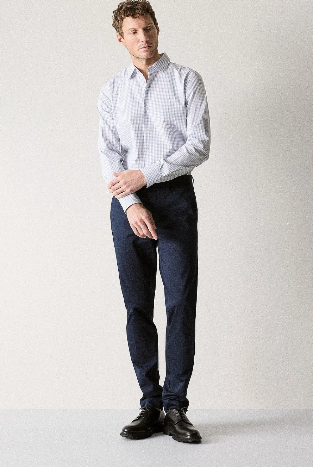 Shirts>Trenery Tailored Fit Check Shirt White