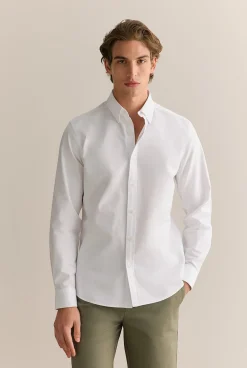 Shirts|Oxford Shirts>Trenery Tailored Fit Cotton Monogram Oxford Shirt White