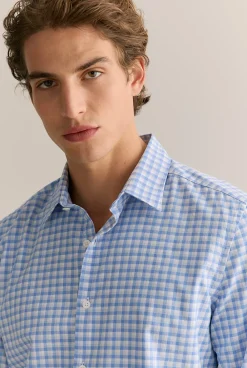 Shirts>Trenery Tailored Fit Cotton Poplin Gingham Shirt WedgewoodBlue