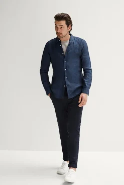 Linen Shirts>Trenery Tailored Fit Delave Linen Long Sleeve Shirt FrenchNavy