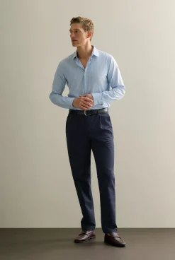 Shirts>Trenery Tailored Fit Italian Cotton Stripe Smart Shirt WedgewoodBlue