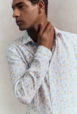 Shirts>Trenery Tailored Fit Linen Painterly Floral Shirt Marshmallow