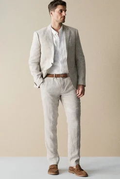 Shirts|Linen Shirts>Trenery Tailored Fit Linen Piece Dyed Long Sleeve Shirt White