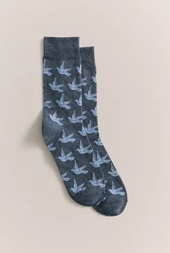 Socks>Trenery Tessellated Bird Crew Sock NavyMarle