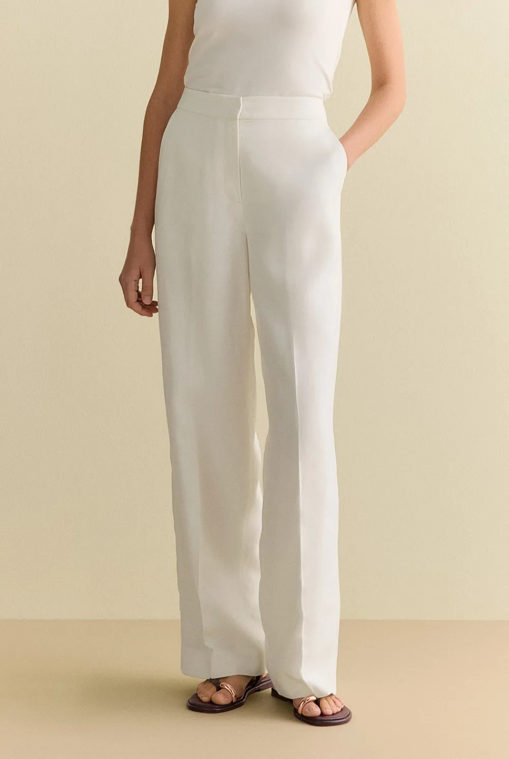 Pants|Co-ord Sets>Trenery Textured Straight Leg Pant White