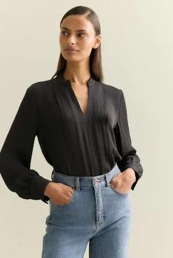 Shirts>Trenery Tuxedo Blouse Black
