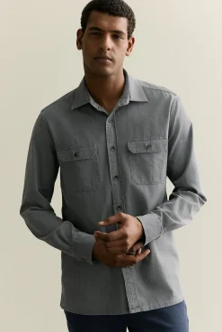 Shirts|Denim & Jeans>Trenery Washed Denim Pocket Detail Shirt Cement