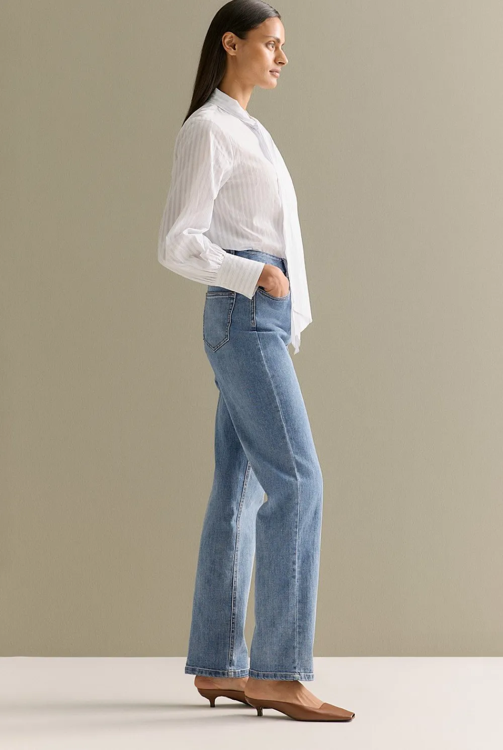 Shirts>Trenery Yarn Dyed Cotton Stripe Tie Neck Shirt LightBlue