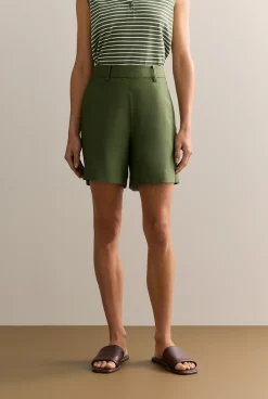 Shorts>Trenery Yarn Dyed Linen Blend Twill Smart Short Ivy