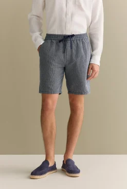Shorts>Trenery Yarn Dyed Linen Cotton Pull On Short Navy