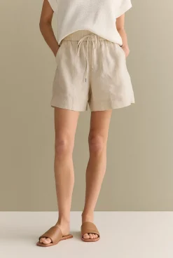 Shorts|The Linen Edit>Trenery Yarn Dyed Linen Pull On Short Flax