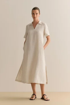 Dresses|Occasion Dresses & Outfits>Trenery Yarn Dyed Linen Shift Dress Flax