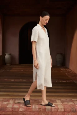 Dresses|Occasion Dresses & Outfits>Trenery Yarn Dyed Linen Shift Dress Flax