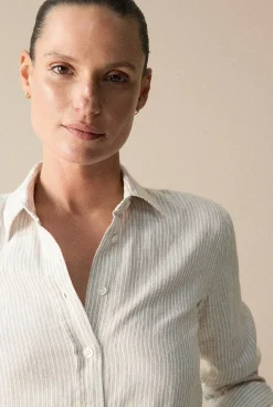 Shirts>Trenery Yarn Dyed Linen Stripe Classic Shirt Flax