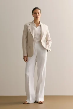 Outerwear|The Linen Edit>Trenery Yarn Dyed Linen Twill Single Breasted Blazer Flax