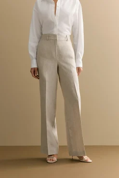 Pants|Co-ord Sets>Trenery Yarn Dyed Linen Wide Leg Pant Flax