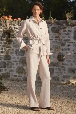 Pants|Co-ord Sets>Trenery Yarn Dyed Linen Wide Leg Pant Flax