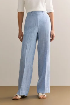 Pants|The Linen Edit>Trenery Yarn Dyed Linen Wide Leg Pant CornflowerBlue