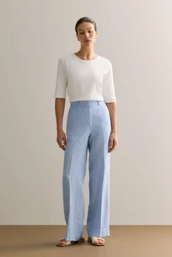 Pants|The Linen Edit>Trenery Yarn Dyed Linen Wide Leg Pant CornflowerBlue