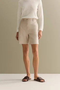 Shorts>Trenery Yarn Dyed Stretch Cotton Double Cloth Short Flax
