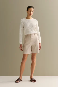 Shorts>Trenery Yarn Dyed Stretch Cotton Double Cloth Short Flax