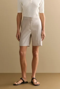 Shorts>Trenery Yarn Dyed Stretch Linen Blend Longline Short Flax