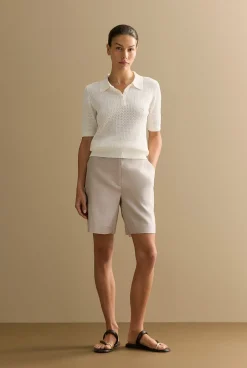 Shorts>Trenery Yarn Dyed Stretch Linen Blend Longline Short Flax